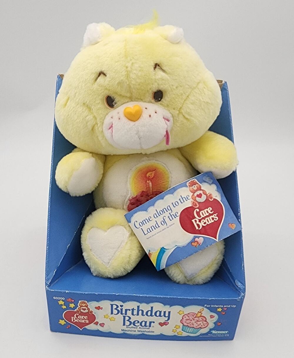 Vintage 1985 Kenner Care Bears Birthday Bear 13" Plush 60200 Box & Tag